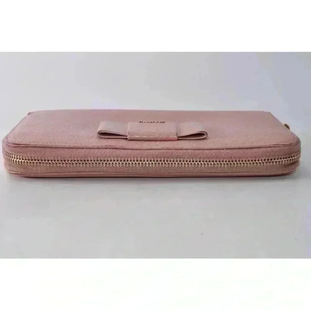 MIU MIU Ribbon Long Wallet Leather Pink Gold Zip Women Used Auth w/Card 8C11191 - Picture 6 of 15